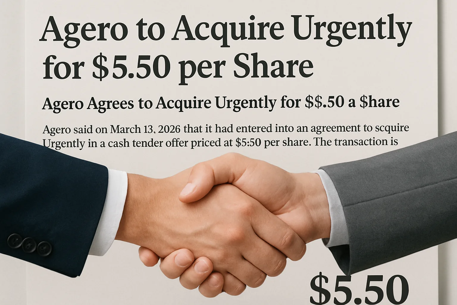 Agero Agrees to Acquire Urgently for $5.50 a Share